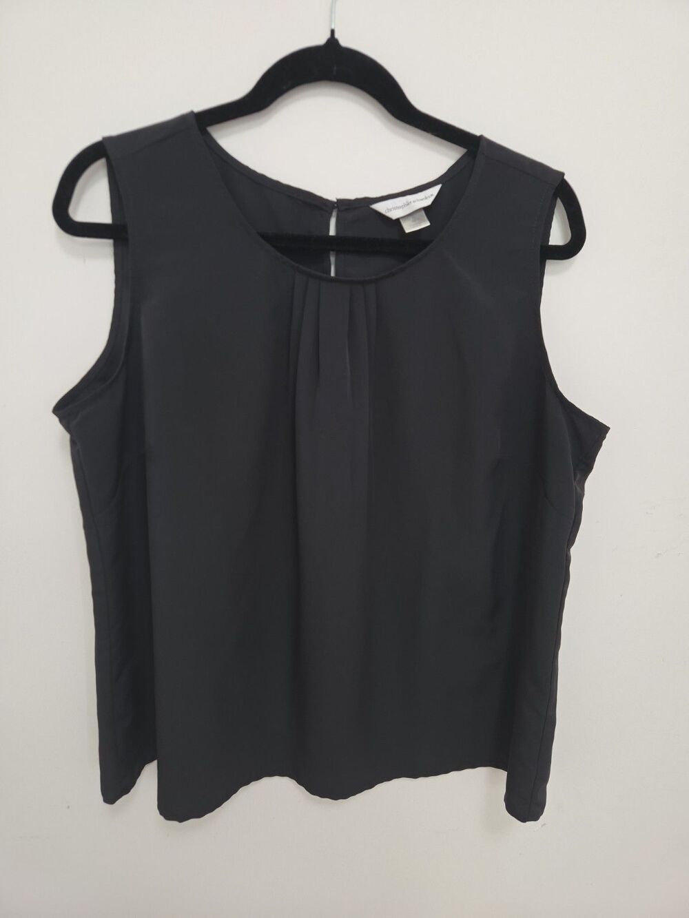 Christopher Banks Black Shell Top XL Pleated Sleeveless Keyhole Silky Office